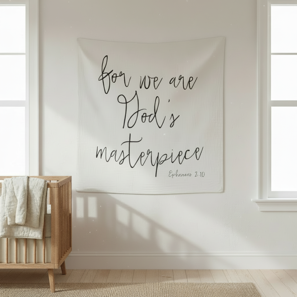 Ephesians 2:10 Scripture Swaddle + Wall Art | GOTS Certified Organic Cotton Muslin