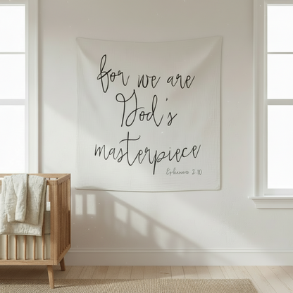 Ephesians 2:10 Scripture Swaddle + Wall Art | GOTS Certified Organic Cotton Muslin