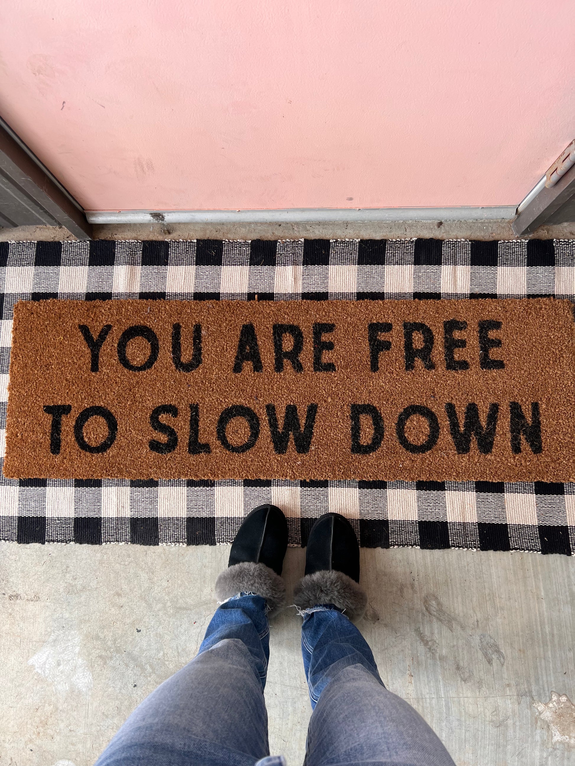 You Are Free to Slow Down XL coconut coir doormat by Modern Burlap