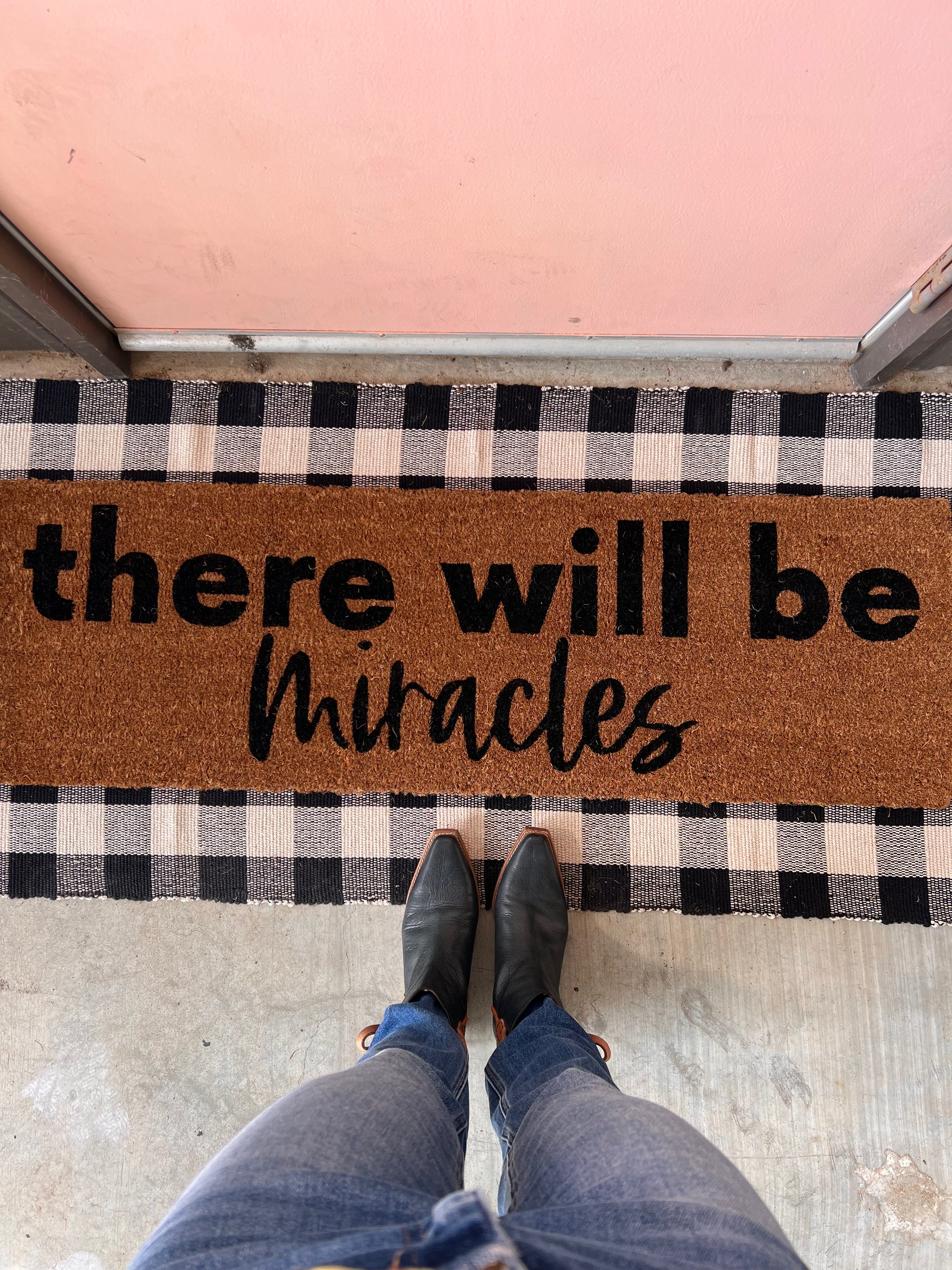 There Will Be Miracles XL coconut coir doormat by Modern Burlap