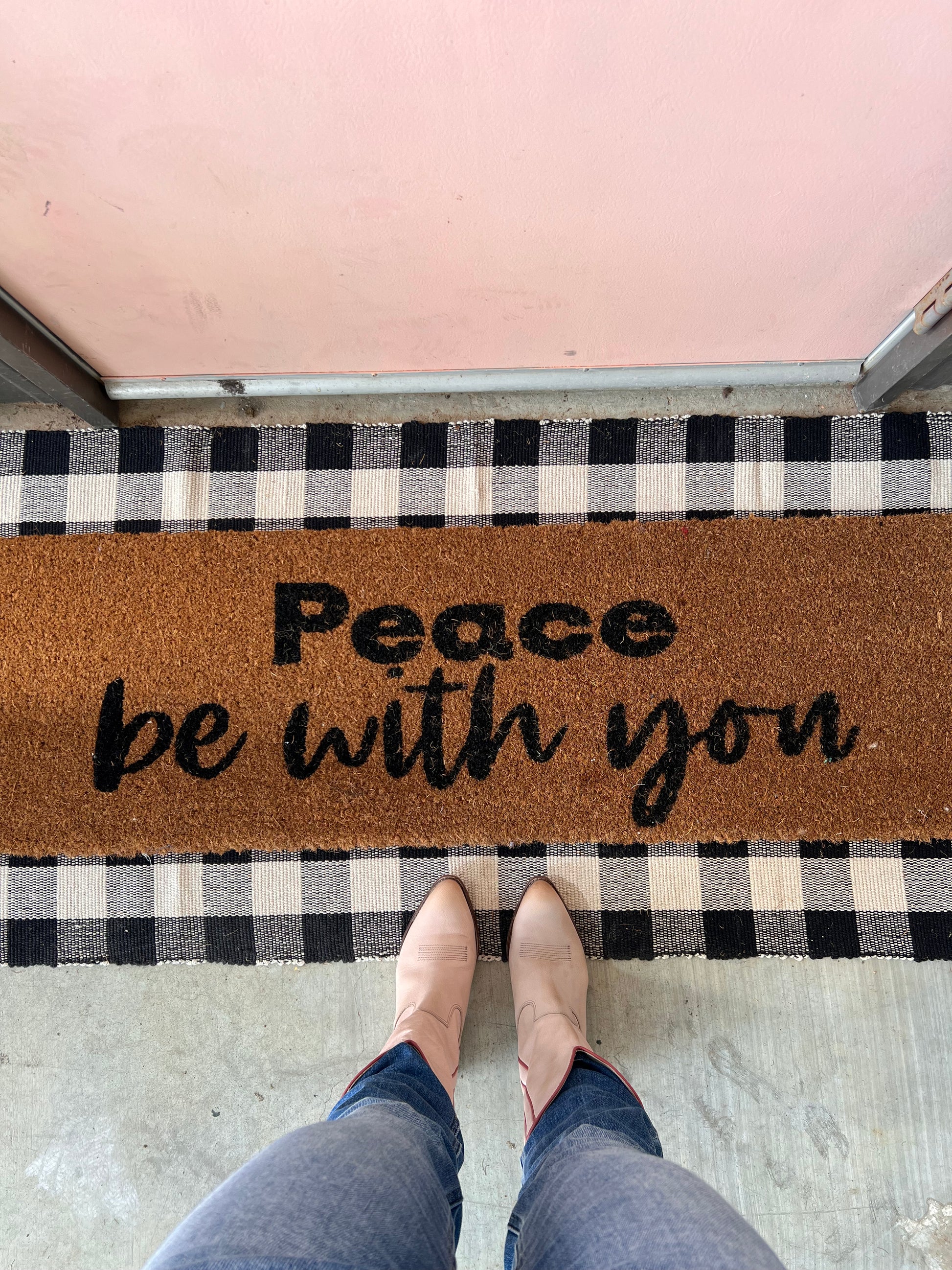 Peace Be With You XL coconut coir Christian doormat by Modern Burlap