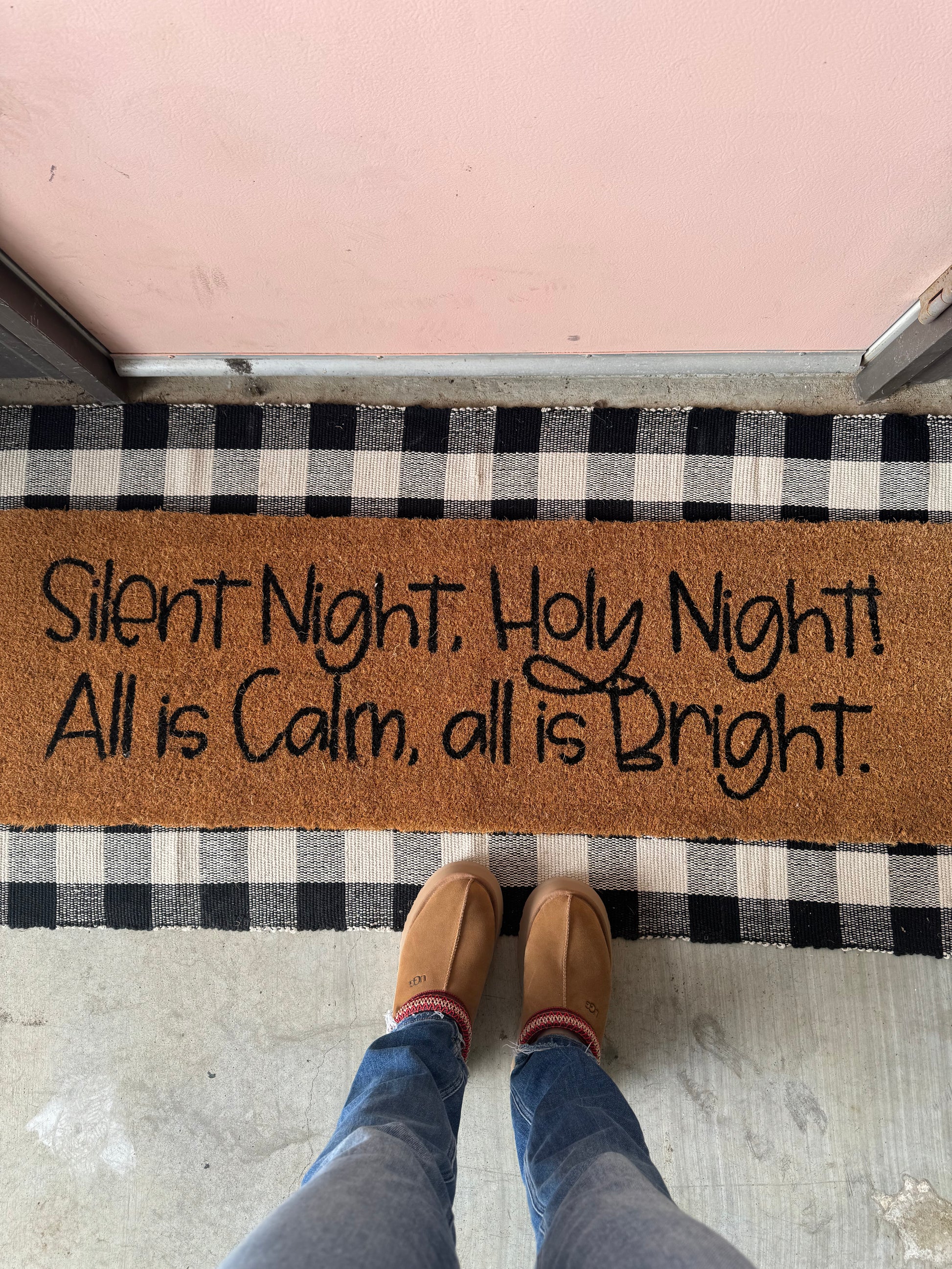 Silent Night Holy Night XL coconut coir Christian Christmas doormat by Modern Burlap