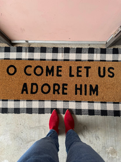 O Come Let Us Adore Him XL coconut coir Christian Christmas doormat by Modern Burlap