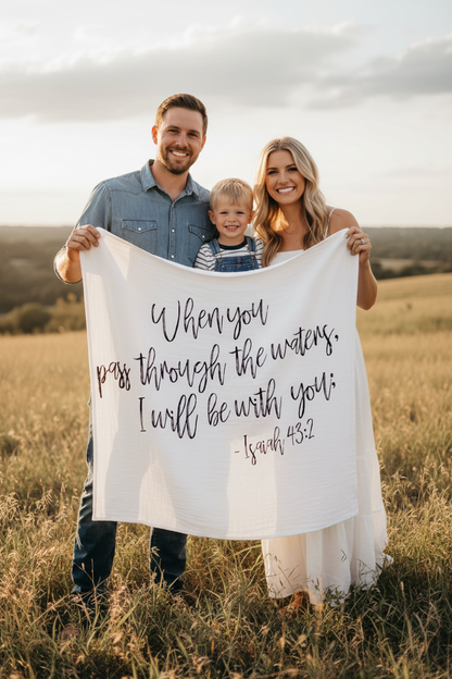 Isaiah 43:2 Scripture Swaddle + Wall Art | GOTS Certified Organic Cotton Muslin