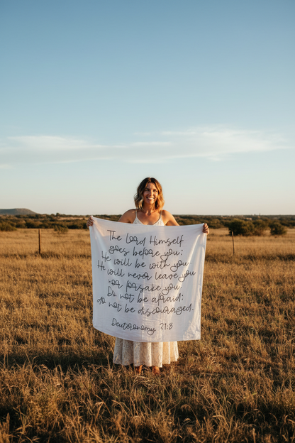 Deuteronomy 31:8 Scripture swaddle and wall art by Modern Burlap