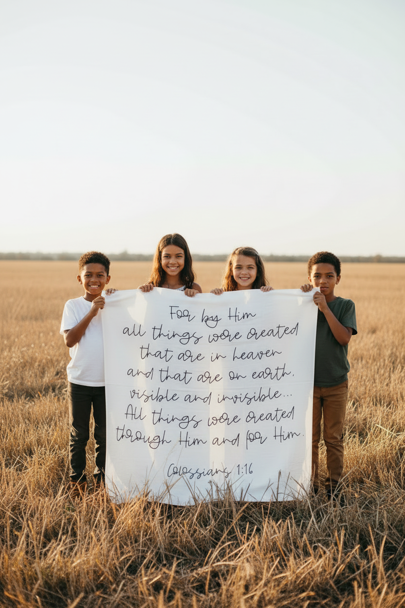 Colossians 1:16 Scripture swaddle and wall art by Modern Burlap