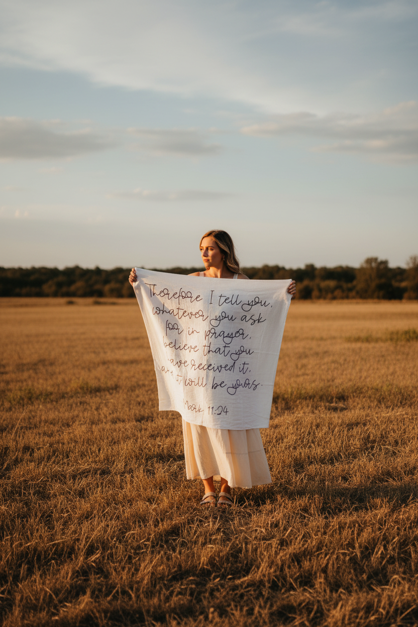 Mark 11:24 organic cotton muslin Scripture swaddle by Modern Burlap
