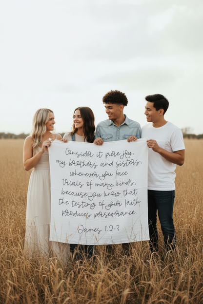 James 1:2-3 Scripture Swaddle + Wall Art | GOTS Certified Organic Cotton Muslin