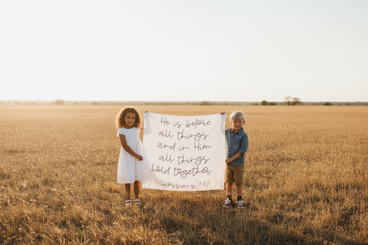 Colossians 1:17 Scripture Swaddle + Wall Art | GOTS Certified Organic Cotton Muslin
