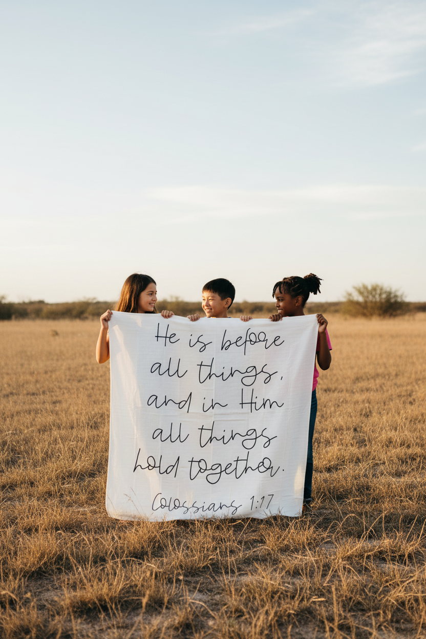 Colossians 1:17 Scripture Swaddle + Wall Art | GOTS Certified Organic Cotton Muslin