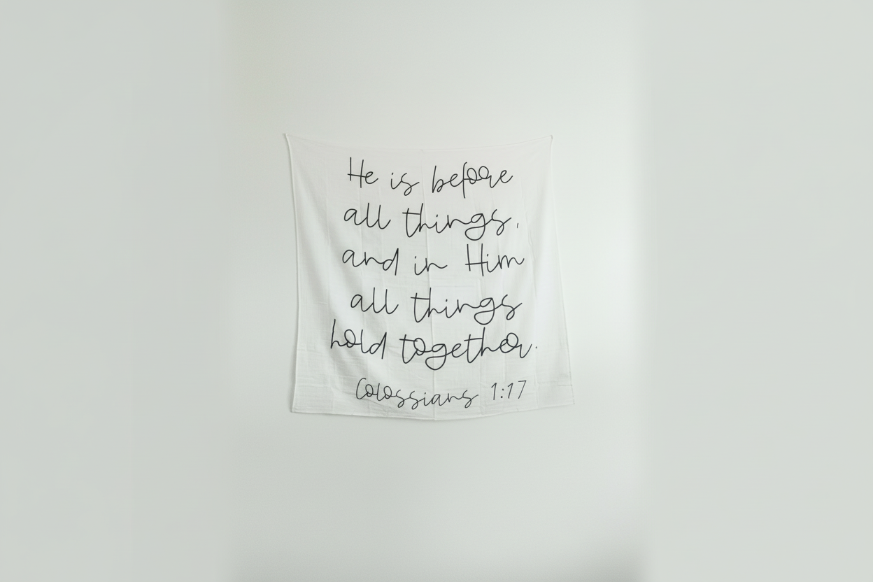 Colossians 1:17 Scripture Swaddle + Wall Art | GOTS Certified Organic Cotton Muslin