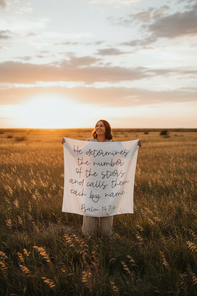 Psalm 147:4 Scripture swaddle and wall art by Modern Burlap