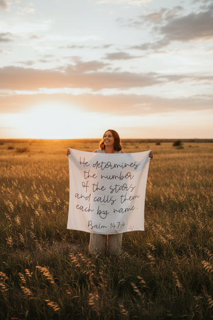 Psalm 147:4 Scripture swaddle and wall art by Modern Burlap