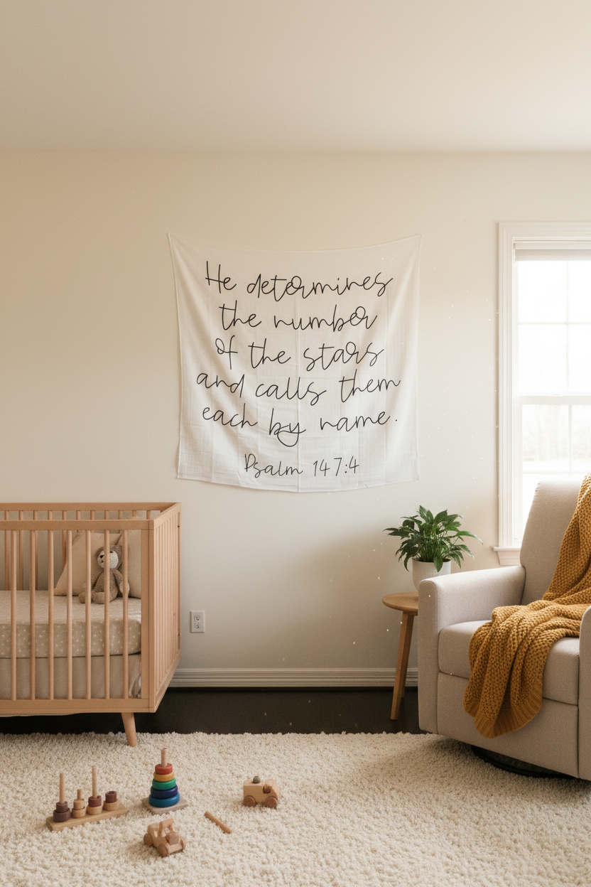 Psalm 147:4 GOTS organic cotton muslin swaddle by Modern Burlap