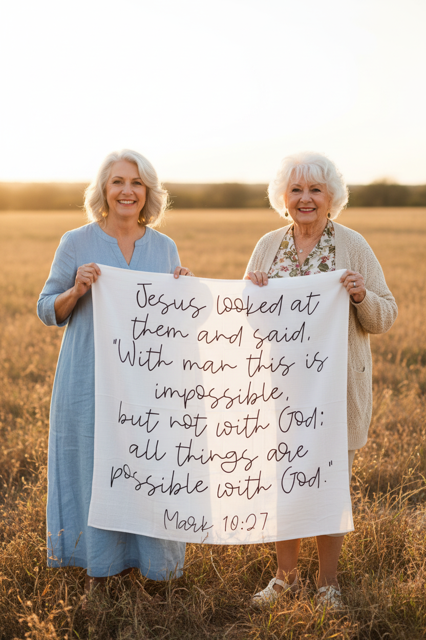 Mark 10:27 organic Scripture swaddle by Modern Burlap