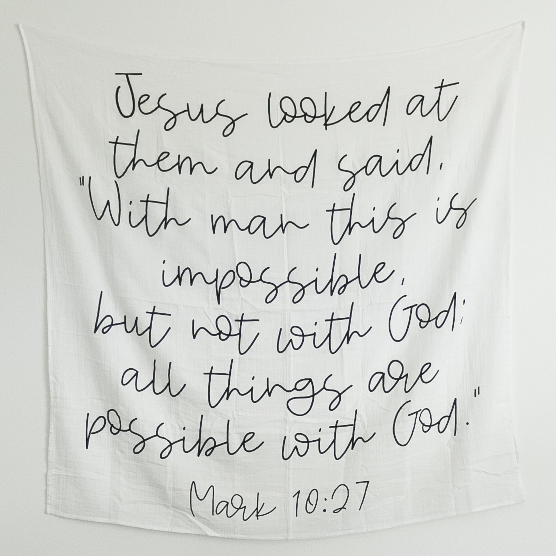 Mark 10:27 GOTS organic cotton muslin swaddle by Modern Burlap