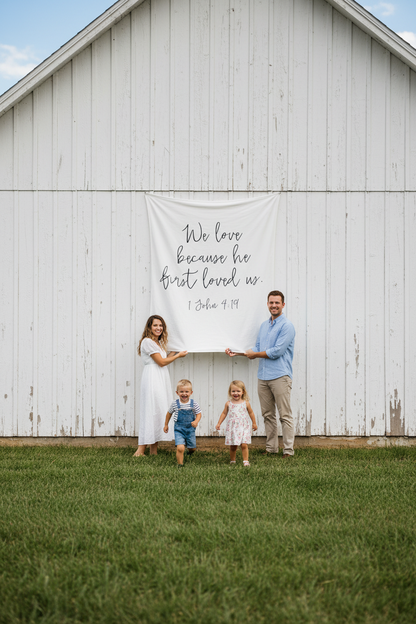 1 John 4:19 Scripture Swaddle | GOTS Certified Organic Cotton Muslin