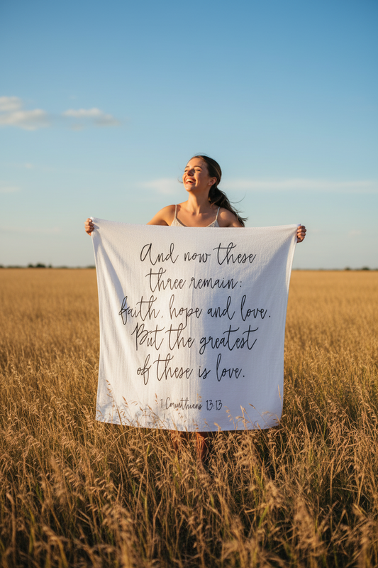 1 Corinthians 13:13 Scripture swaddle by Modern Burlap