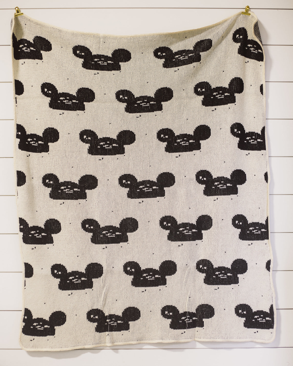 One-of-a-kind sample throw blanket — Messy Mouse | Natural. Design reference; approximately 30 x 40 inches, made in the USA.