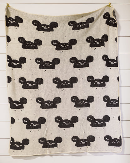One-of-a-kind sample throw blanket — Messy Mouse | Natural. Design reference; approximately 30 x 40 inches, made in the USA.
