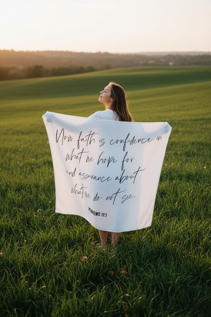 Hebrews 11:1 organic cotton muslin Scripture swaddle
