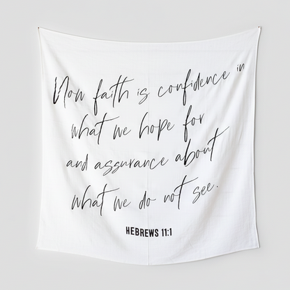 Hebrews 11:1 Scripture swaddle and wall art by Modern Burlap