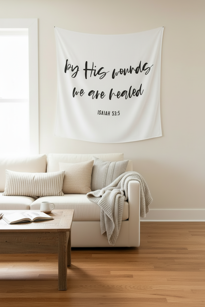 Isaiah 53:5 Scripture swaddle and wall art by Modern Burlap