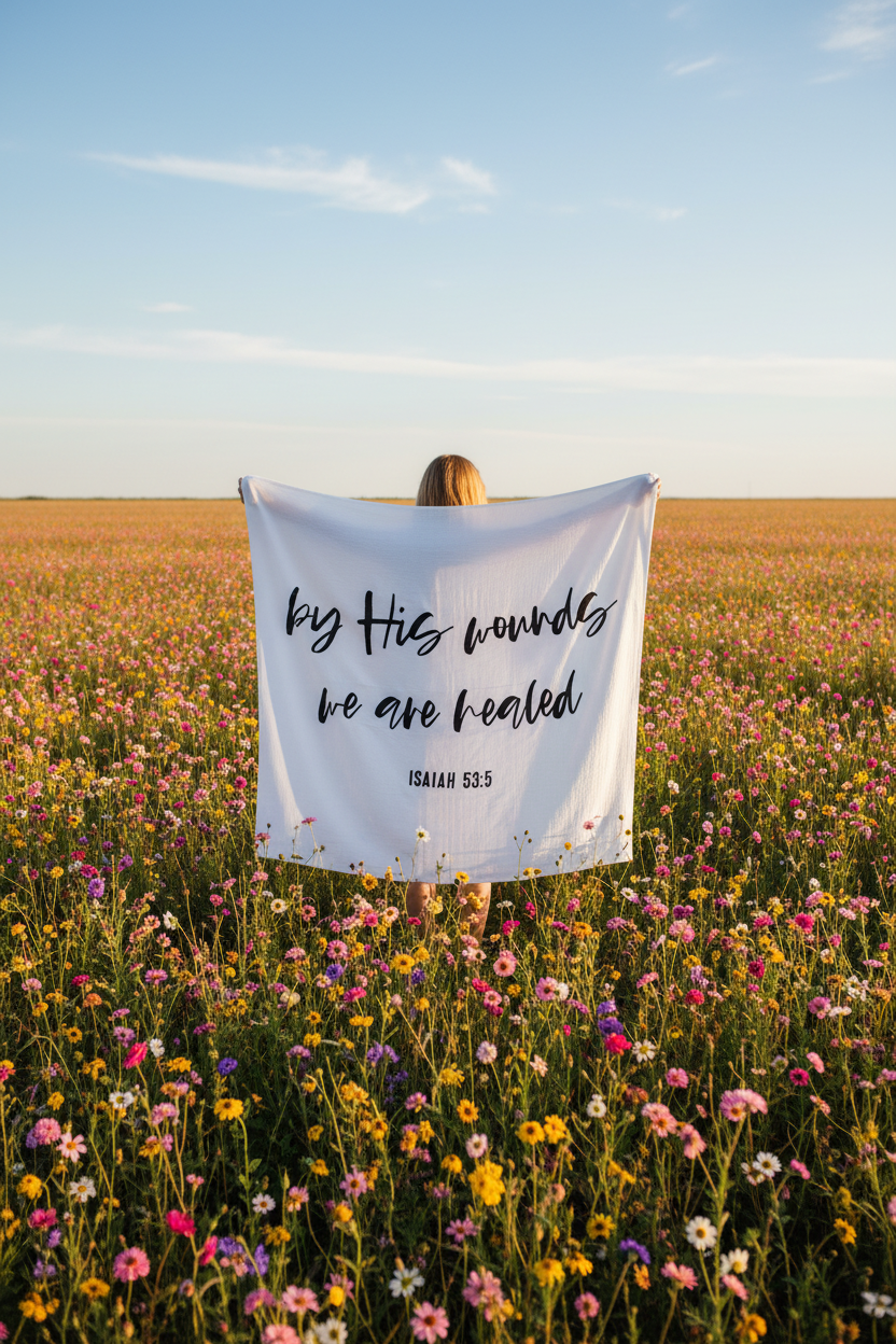 Isaiah 53:5 organic cotton muslin Scripture swaddle