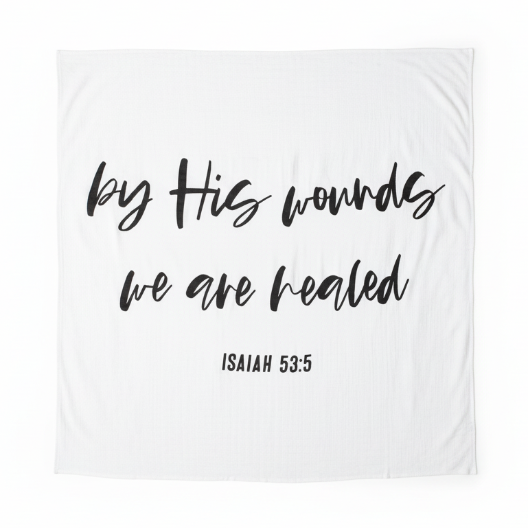 Isaiah 53:5 Scripture swaddle and wall art by Modern Burlap