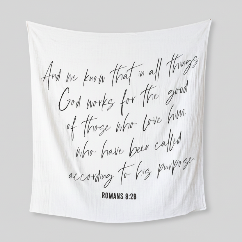Romans 8:28 Scripture swaddle and nursery wall art
