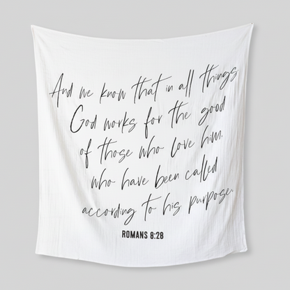 Romans 8:28 Scripture swaddle and nursery wall art