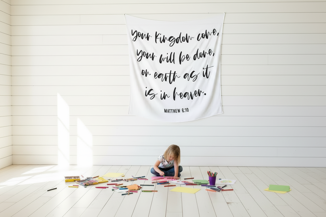 Matthew 6:10 Scripture swaddle styled for nursery display