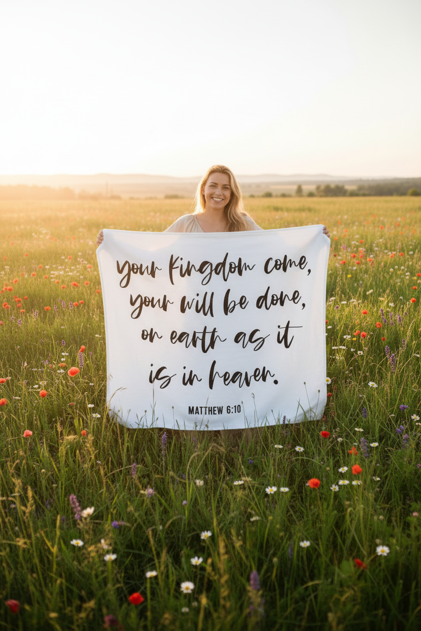Matthew 6:10 organic cotton muslin Scripture swaddle