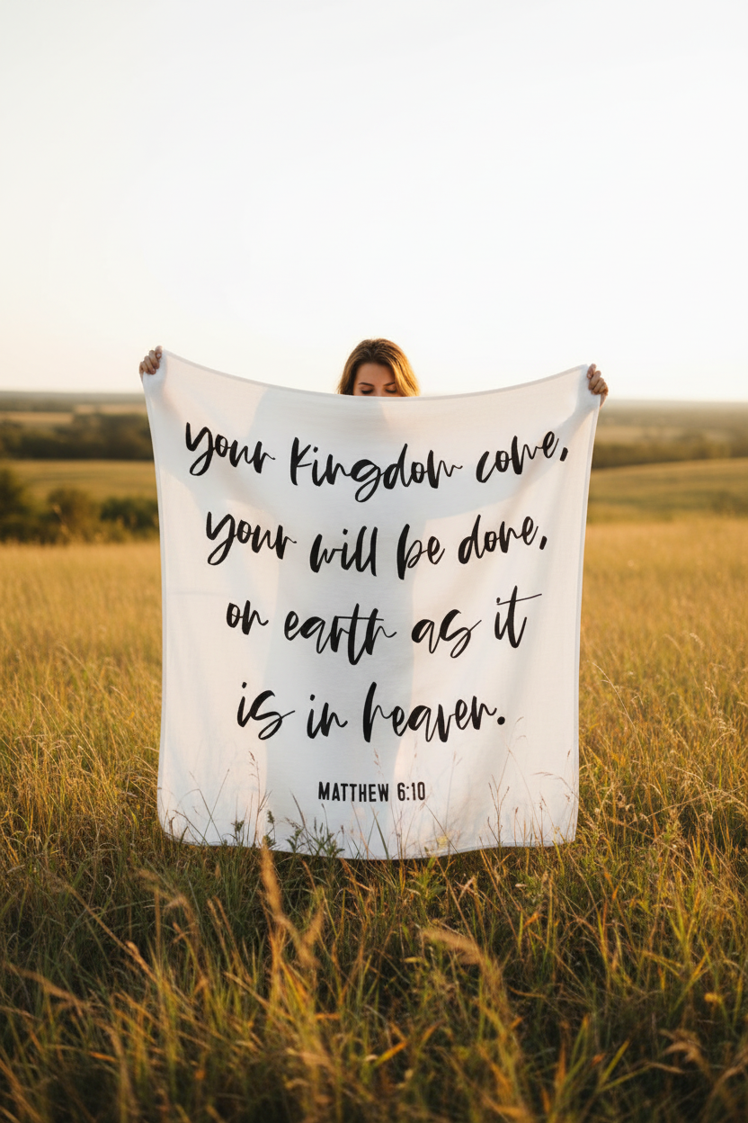 Matthew 6:10 GOTS organic cotton muslin Scripture swaddle by Modern Burlap