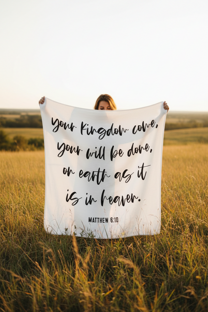 Matthew 6:10 GOTS organic cotton muslin Scripture swaddle by Modern Burlap
