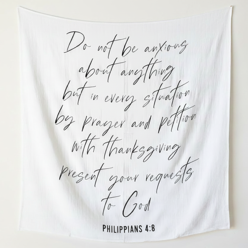 Philippians 4:6 organic cotton muslin Scripture swaddle