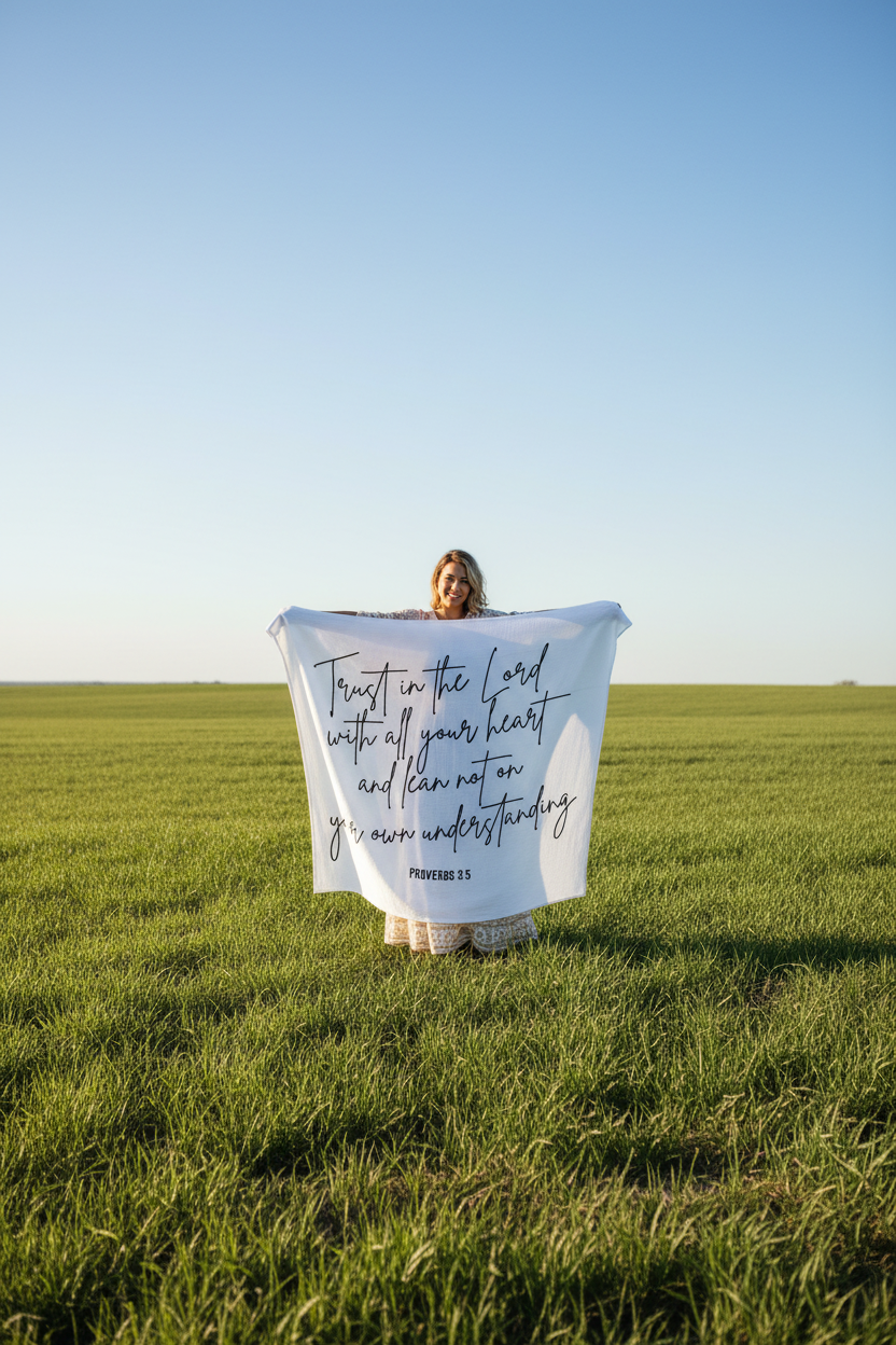 Proverbs 3:5 faith-filled organic cotton muslin swaddle