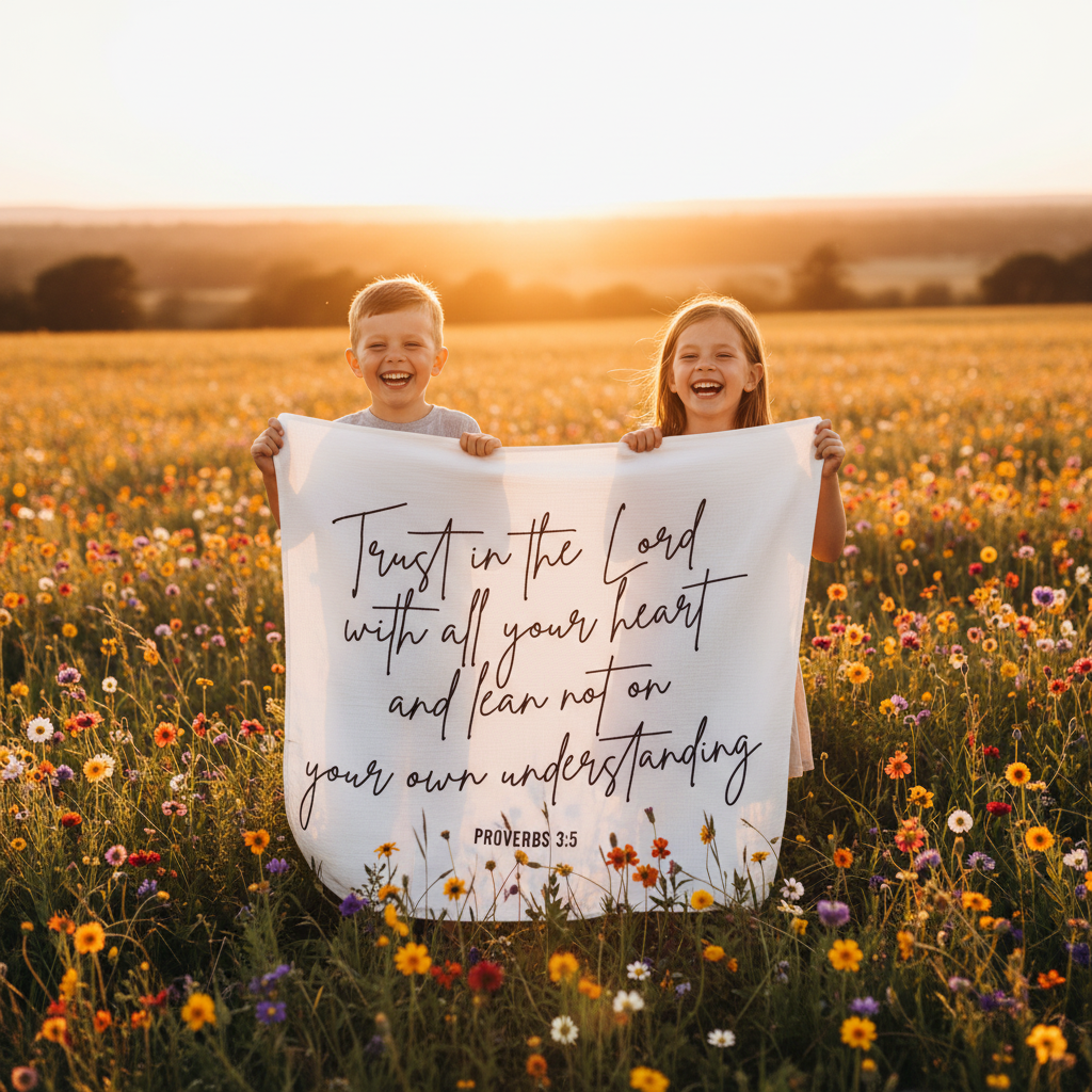Proverbs 3:5 organic cotton muslin Scripture swaddle by Modern Burlap