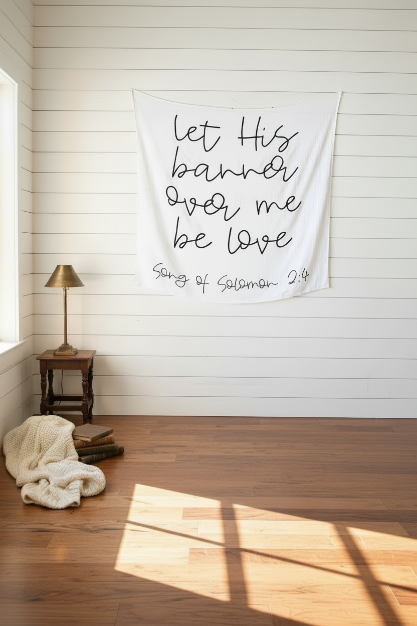 Song of Solomon 2:4 Scripture Swaddle + Wall Art | GOTS Certified Organic Cotton Muslin