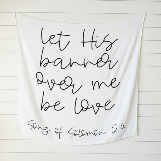 Song of Solomon 2:4 Scripture Swaddle + Wall Art | GOTS Certified Organic Cotton Muslin