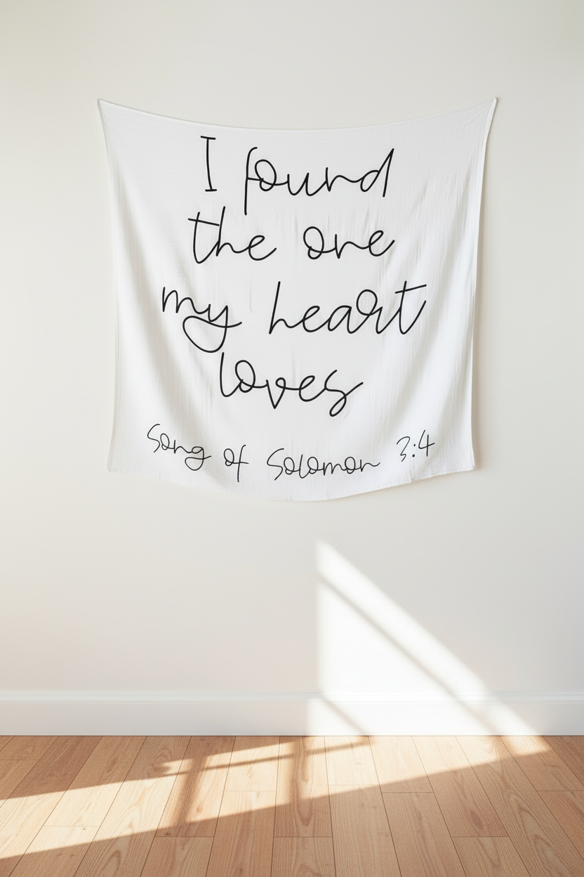 Song of Solomon 3:4 Scripture Swaddle + Wall Art | GOTS Certified Organic Cotton Muslin