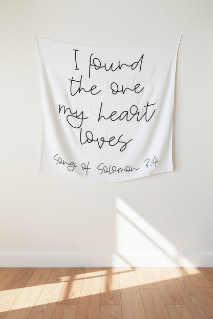 Song of Solomon 3:4 Scripture Swaddle + Wall Art | GOTS Certified Organic Cotton Muslin