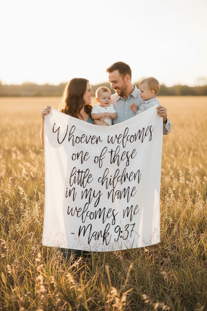 Mark 9:37 Scripture Swaddle + Wall Art | GOTS Certified Organic Cotton Muslin