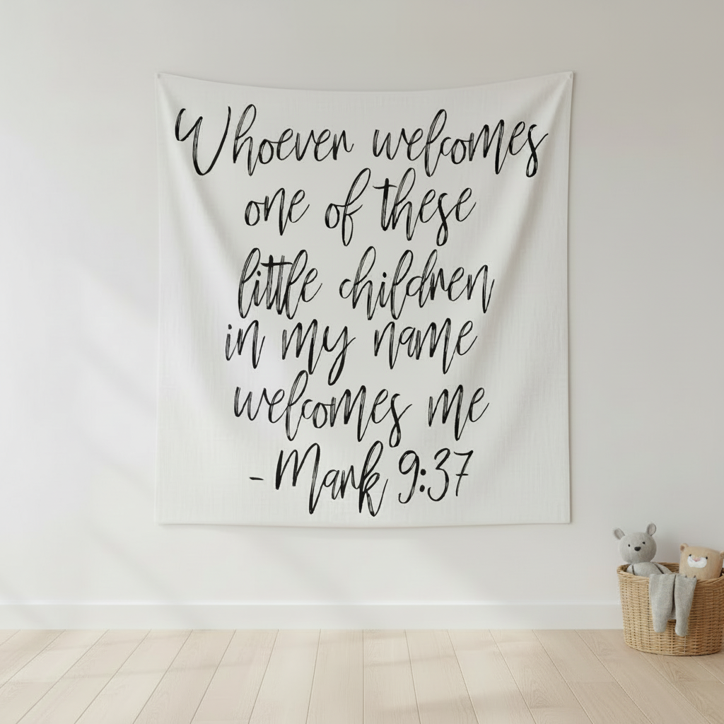 Mark 9:37 Scripture Swaddle + Wall Art | GOTS Certified Organic Cotton Muslin