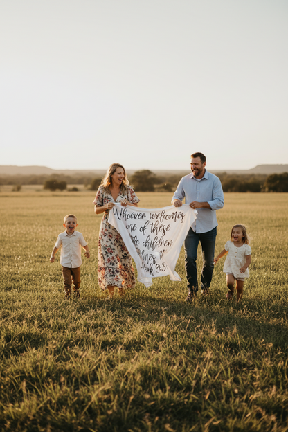 Mark 9:37 Scripture Swaddle + Wall Art | GOTS Certified Organic Cotton Muslin