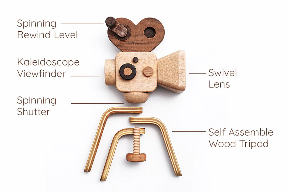 Father's Factory - Super 16 Pro Wooden Toy Camera With Tripod
