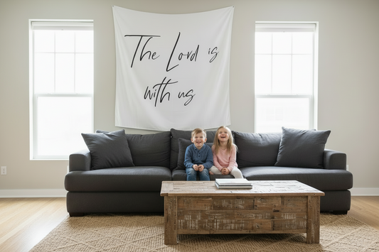 The Lord Is With Us Scripture swaddle and wall art by Modern Burlap