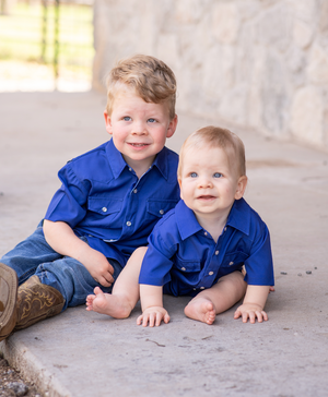 
                  
                    Load image into Gallery viewer, BlueQuail Clothing Co. - Gameday Navy Pearl Snap Romper: 3-6m
                  
                