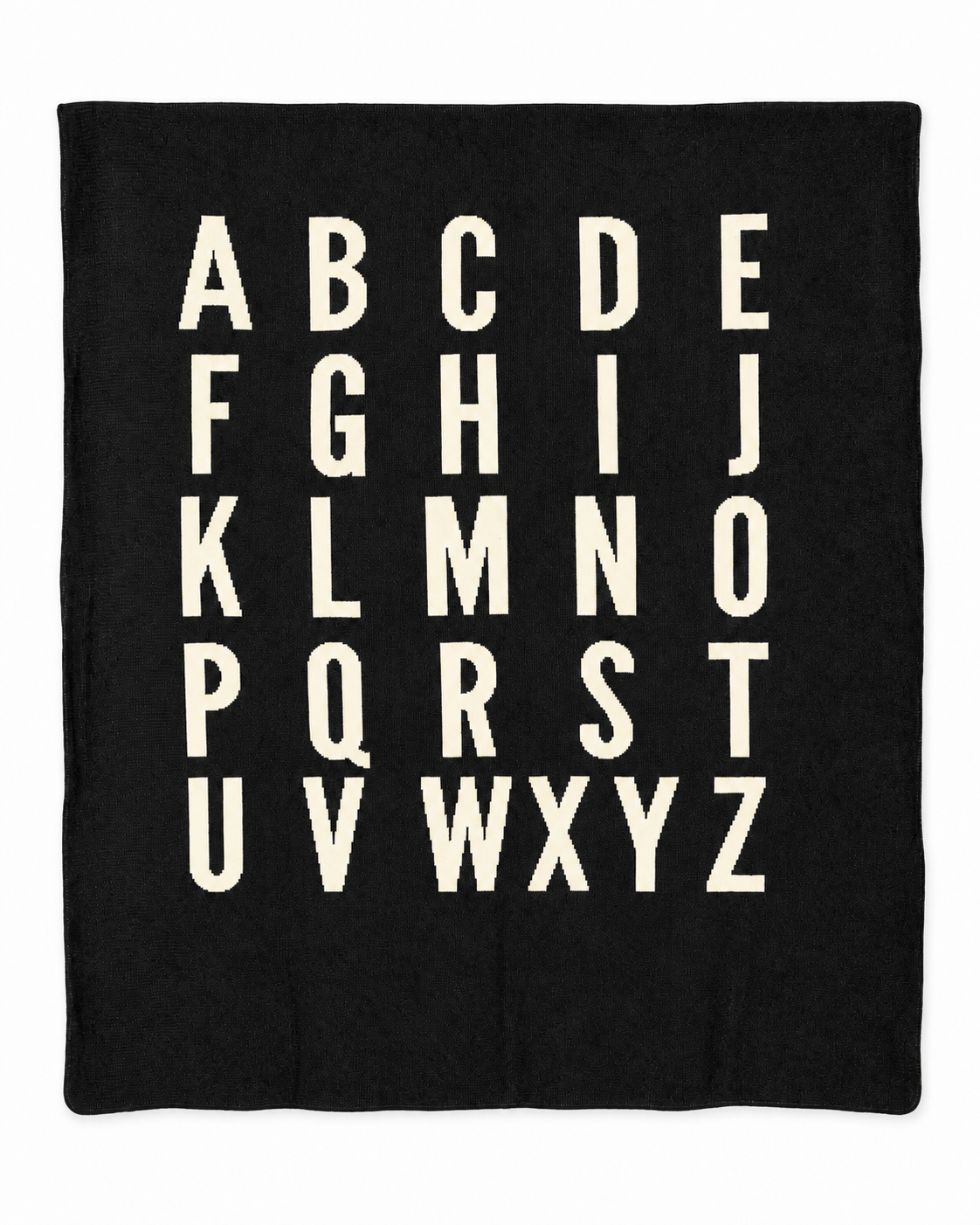 ABC blanket in Black, full studio view on white.