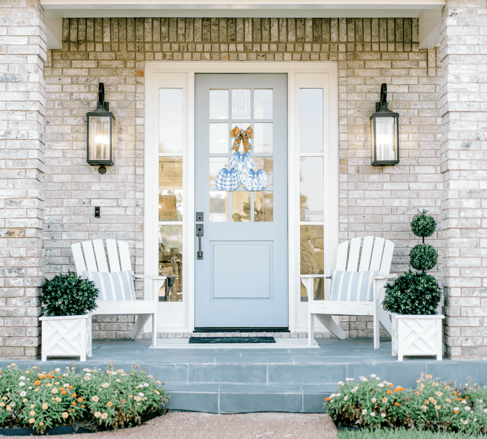 
                  
                    Load image into Gallery viewer, Front Porch Elegance - Pumpkin Trio (Blue)- Door Hanger: No Bow- Ribbon Hanger Only
                  
                